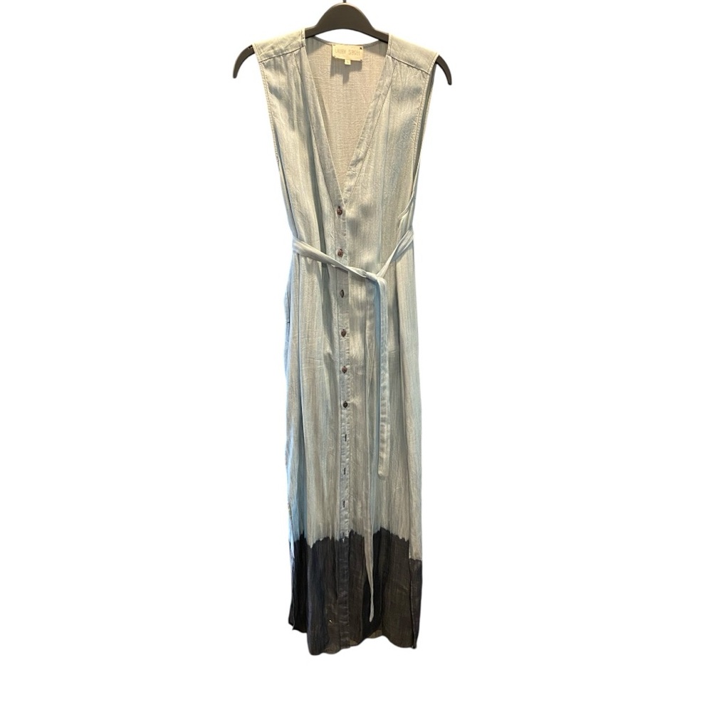 Laura Siegel Light Blue Sleeveless Maxi dress Darker Blue Border Sz Lg NWOT
